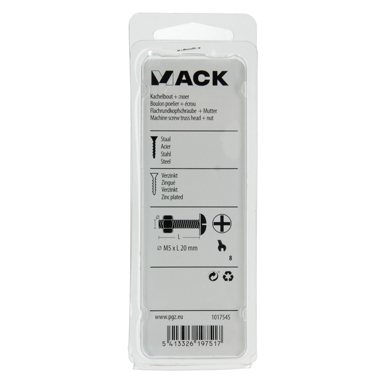 Mack 1017545 - boulon de chauffage + écrou acier galvanisé 15 pcs m5 x 20 mm | 10 pièces