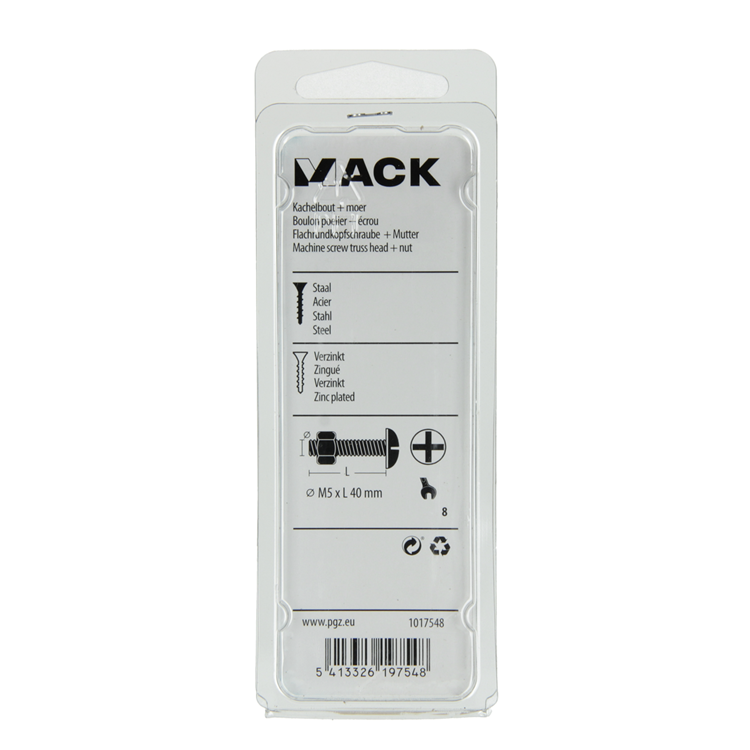 Mack 1017548 - boulon de chauffage + écrou acier galvanisé 10 pcs m5 x 40 mm | 5 pièces