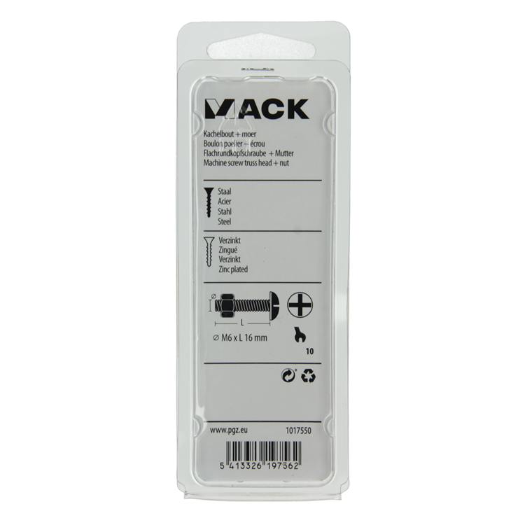 Mack 1017550 - boulon de chauffage + écrou acier galvanisé 10 pcs m6 x 16 mm | 5 pièces