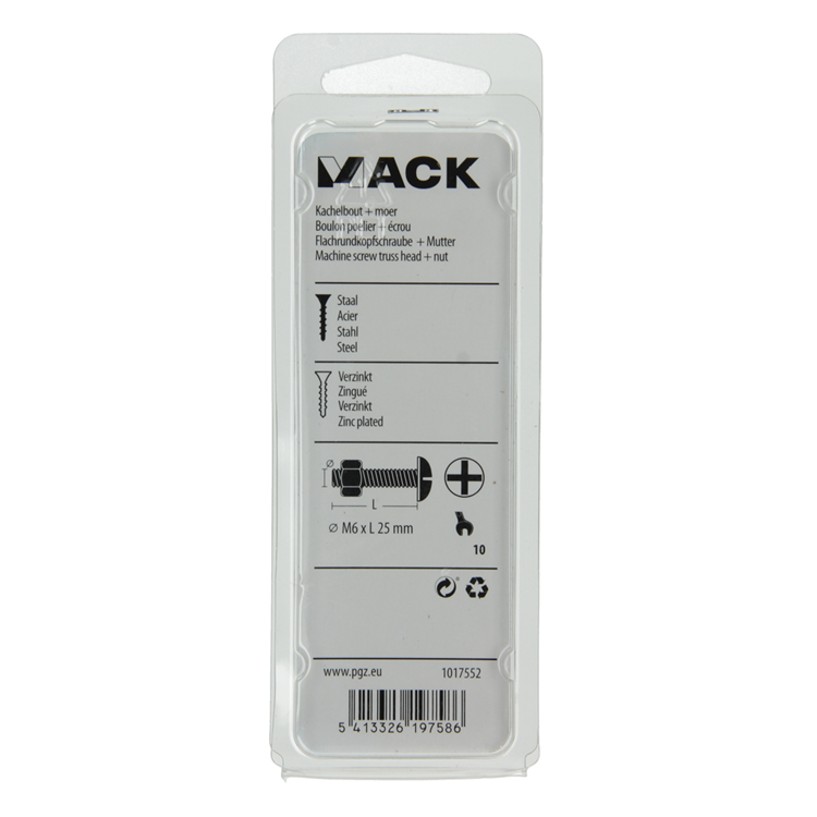 Mack 1017552 - boulon de poêle + écrou en acier galvanisé 8 pcs m6 x 25 mm | 5 pièces