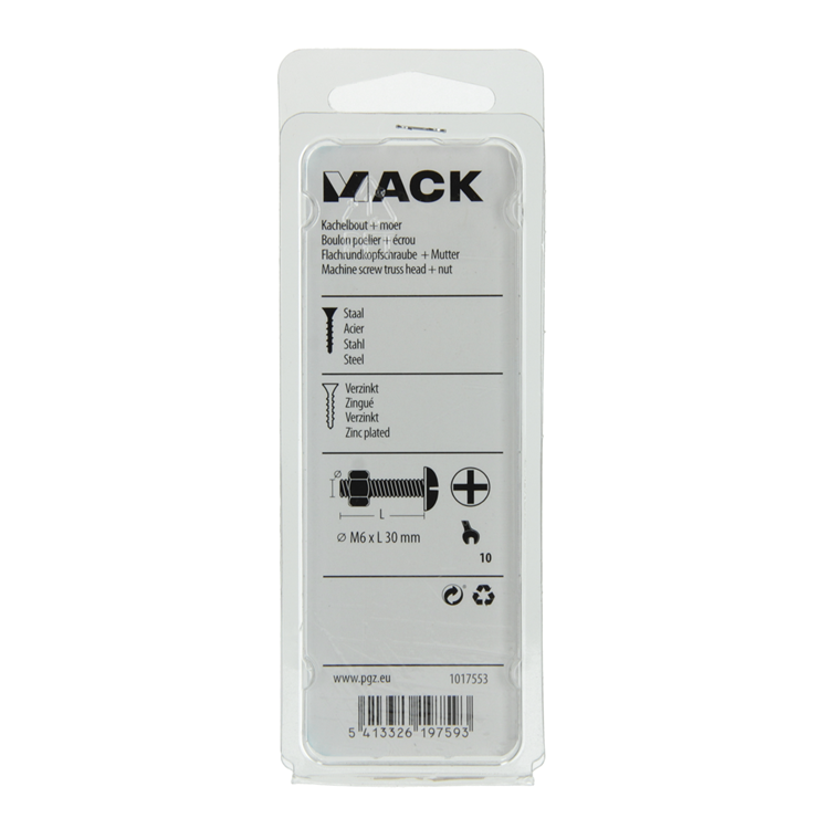 Mack 1017553 - boulon de chauffage + écrou acier galvanisé 8 pcs m6 x 30 mm | 5 pièces