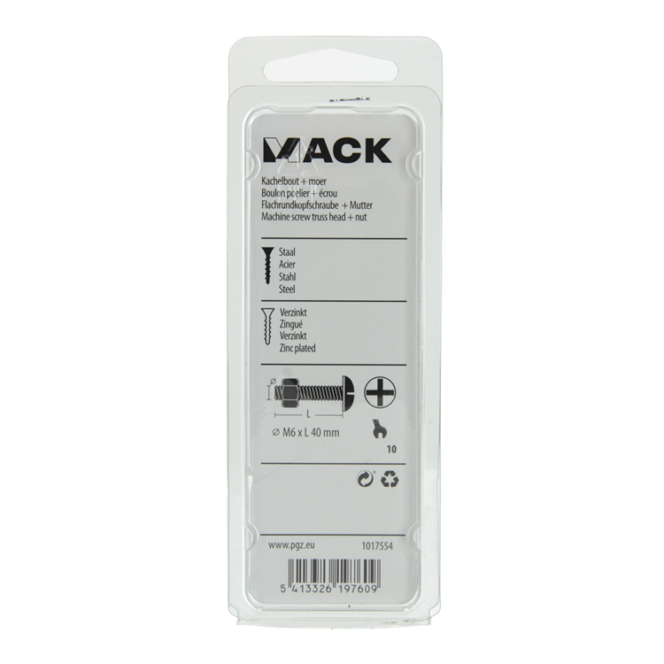 Mack 1017554 - boulon de chauffage + écrou acier galvanisé 7 pcs m6 x 40 mm | 5 pièces