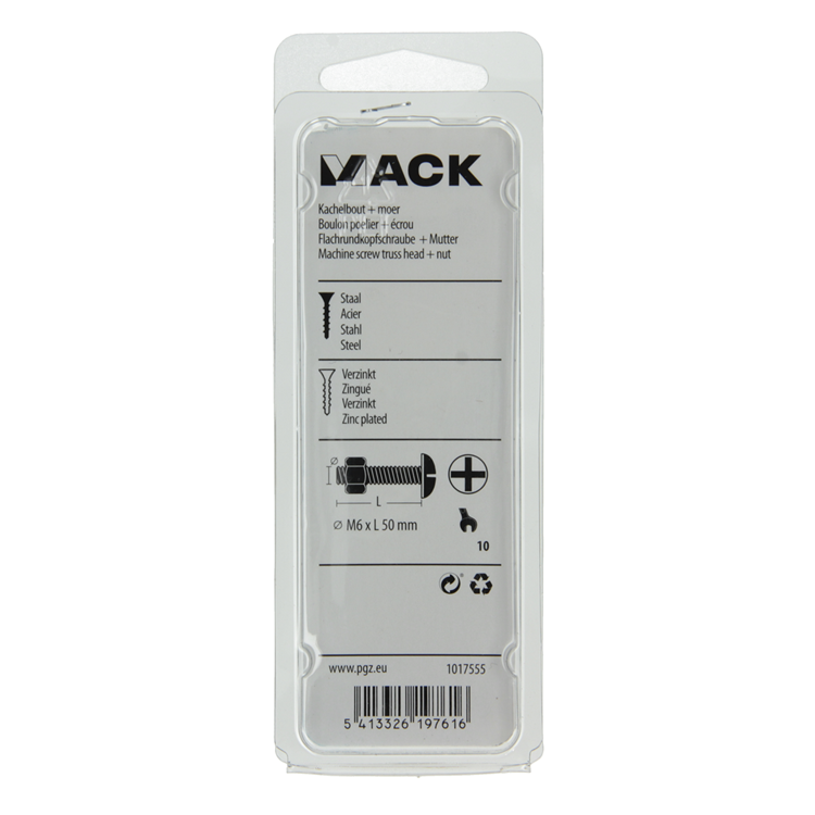 Mack 1017555 - boulon de chauffage + écrou acier galvanisé 6 pcs m6 x 50 mm | 5 pièces