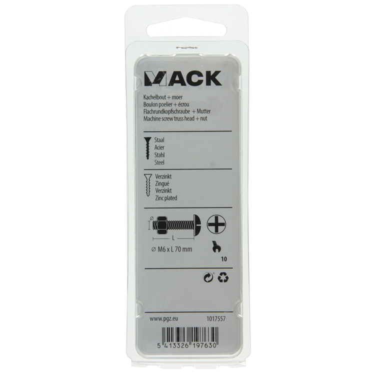 Mack 1017557 - boulon de chauffage + écrou acier galvanisé 4 pcs m6 x 70 mm | 10 pièces