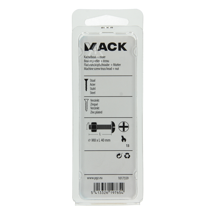 Mack 1017559 - boulon de chauffage + écrou acier galvanisé 5 pcs m8 x 40 mm | 5 pièces