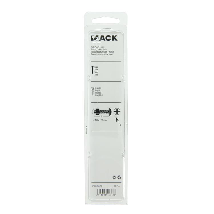 Mack 1017561 - boulon de chauffage + écrou acier galvanisé 3 pcs m8 x 80 mm | 5 pièces