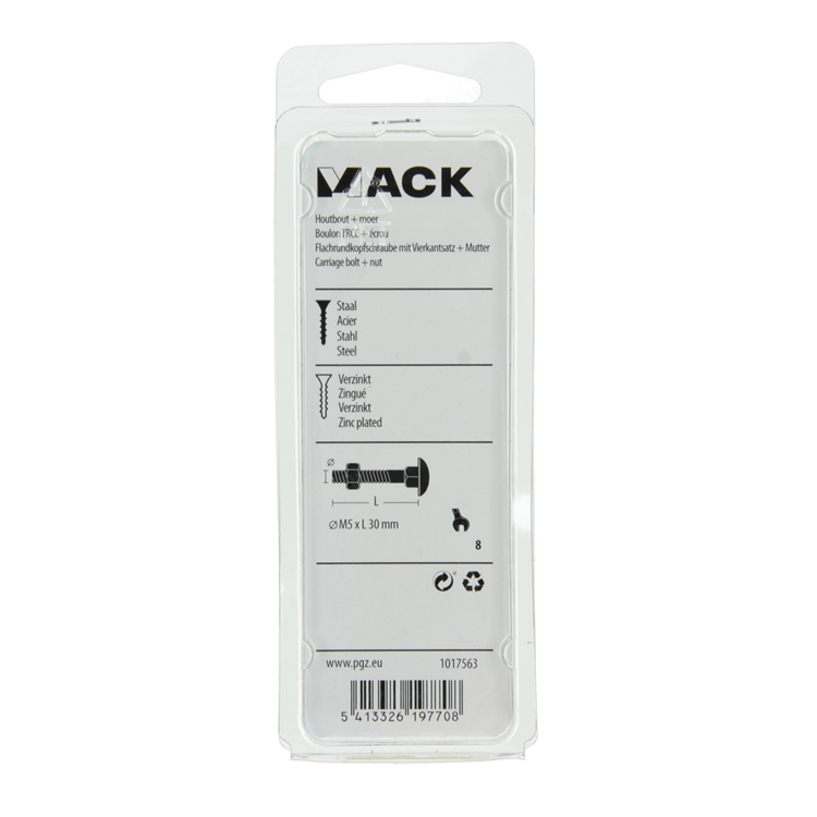 Mack 1017563 - boulon à bois + écrou en acier galvanisé 11 pcs m5 x 30 mm | 5 pièces