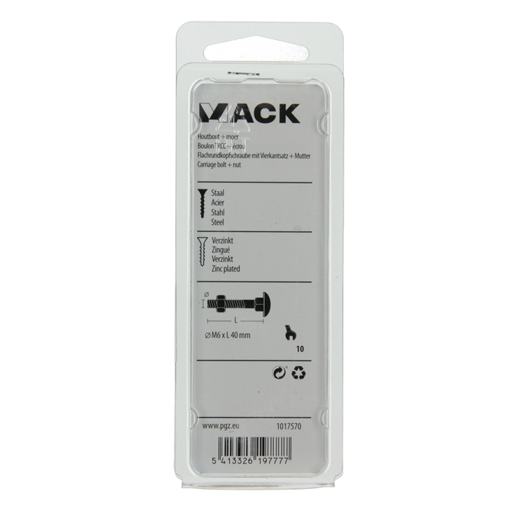 Mack 1017570 - boulon à bois + écrou en acier galvanisé 7 pcs m6 x 40 mm | 5 pièces