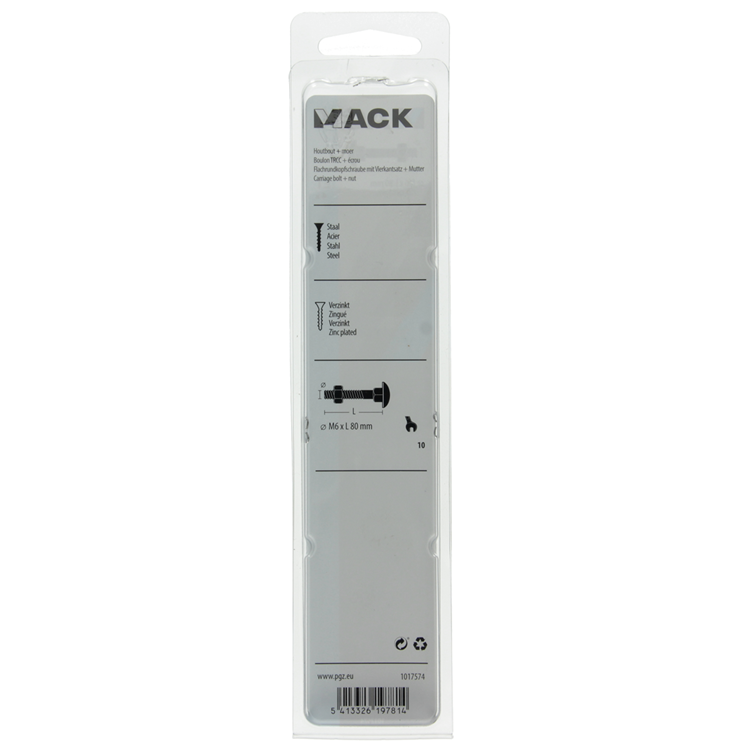 Mack 1017574 - boulon à bois + écrou en acier galvanisé 4 pcs m6 x 80 mm | 5 pièces