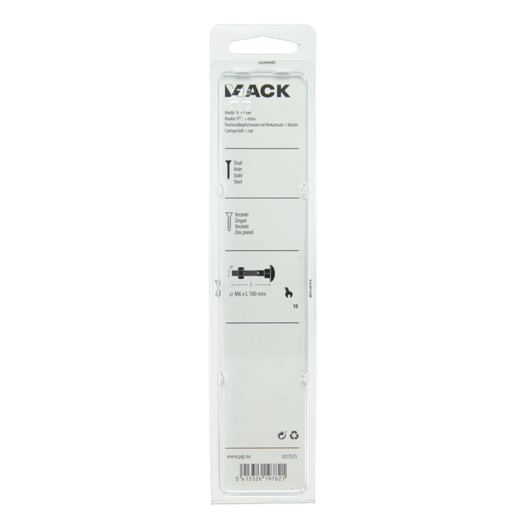 Mack 1017575 - boulon à bois + écrou en acier galvanisé 3 pcs m6 x 100 mm | 5 pièces