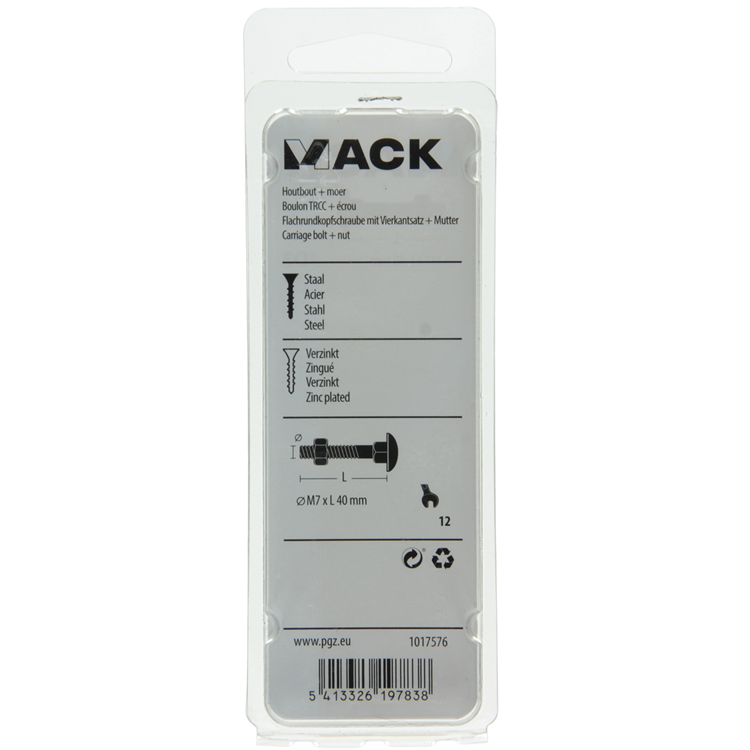Mack 1017576 - boulon à bois + écrou en acier galvanisé 5 pcs m7 x 40 mm | 5 pièces