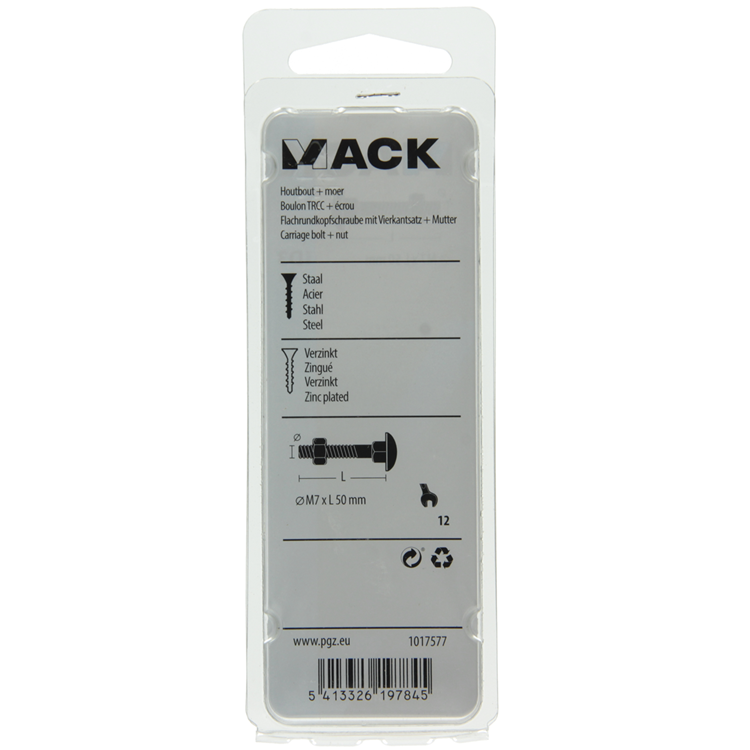 Mack 1017577 - boulon à bois + écrou en acier galvanisé 4 pcs m7 x 50 mm | 5 pièces