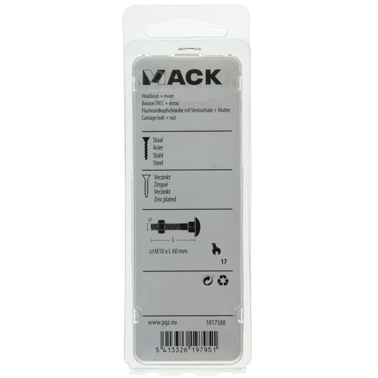 Mack 1017588 - boulon à bois + écrou en acier galvanisé 2 pcs m10 x 60 mm | 5 pièces