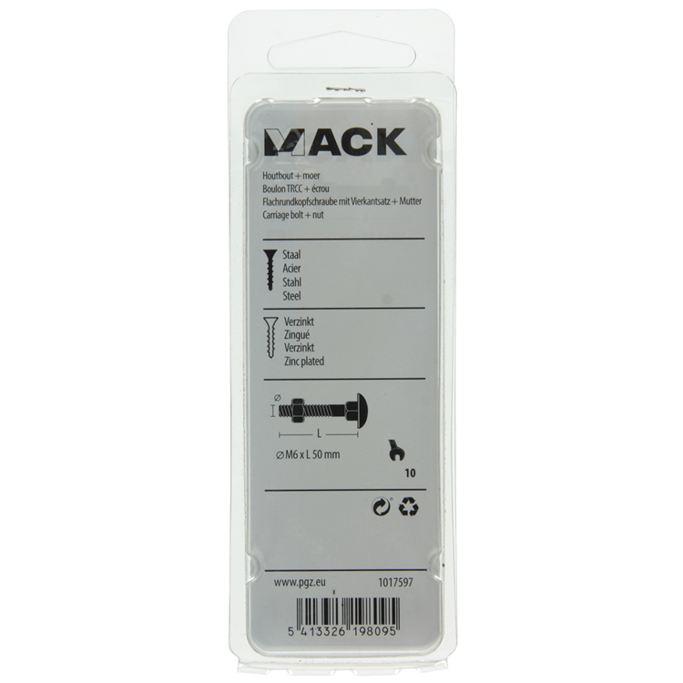 Mack 1017597 - boulon à bois + écrou noir 6,0 x 50 mm 4 pcs | 5 pièces