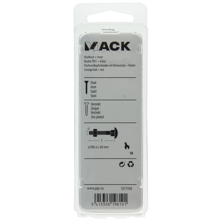 Mack 1017598 - boulon à bois + écrou noir 6,0 x 60 mm 4 pcs | 5 pièces