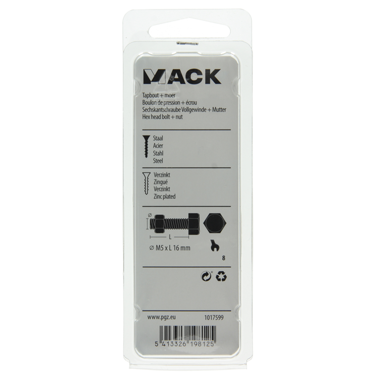 Mack 1017599 - boulon de robinet + écrou en acier galvanisé 15 pcs m5 x 16 mm | 10 pièces