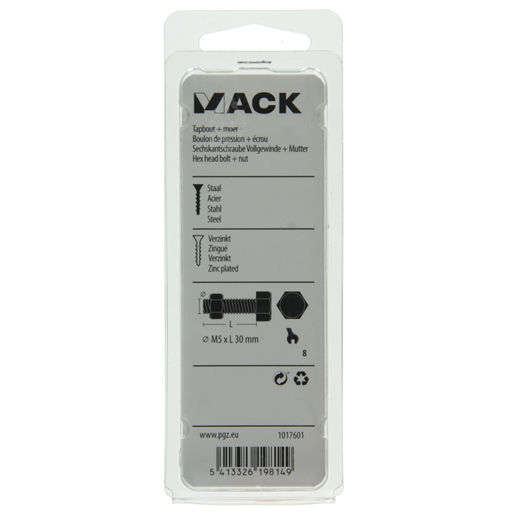 Mack 1017601 - boulon de robinet + écrou en acier galvanisé 12 pièces m5 x 30 mm | 10 pièces