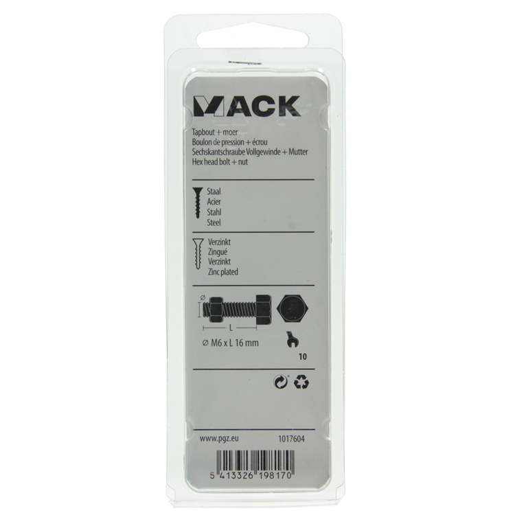 Mack 1017604 - boulon de robinet + écrou en acier galvanisé 15 pcs m6 x 16 mm | 10 pièces