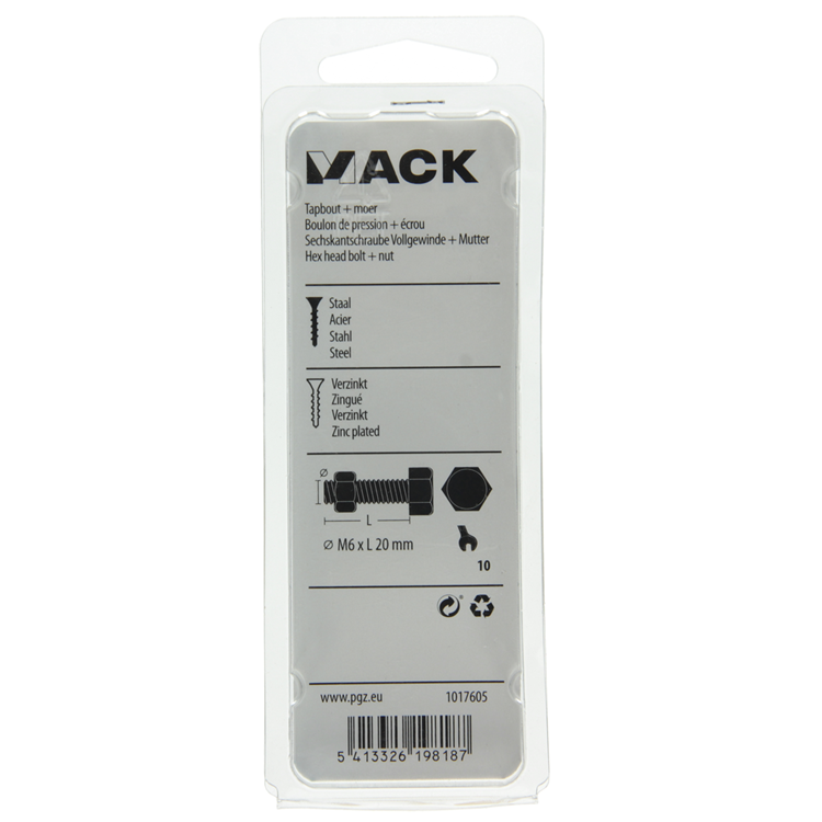 Mack 1017605 - boulon de robinet + écrou en acier galvanisé 14 pièces m6 x 20 mm | 10 pièces