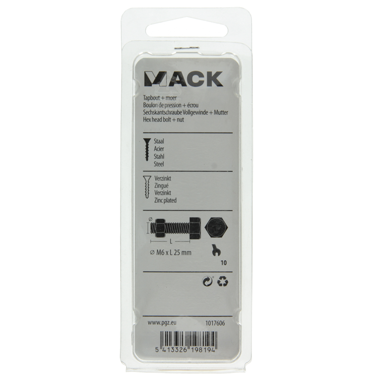 Mack 1017606 - boulon de robinet + écrou en acier galvanisé 13 pcs m6 x 25 mm | 10 pièces