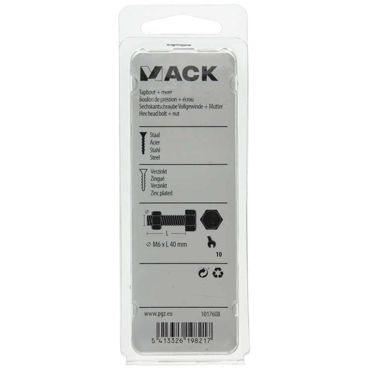 Mack 1017608 - boulon de robinet + écrou en acier galvanisé 10 pcs m6 x 40 mm | 5 pièces