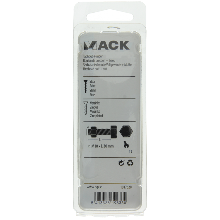 Mack 1017620 - boulon de robinet + écrou en acier galvanisé 3 pcs m10 x 30 mm | 5 pièces