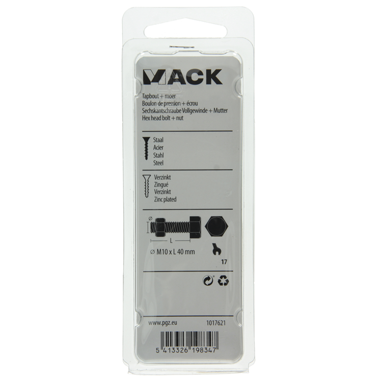 Mack 1017621 - boulon de robinet + écrou en acier galvanisé 2 pcs m10 x 40 mm | 5 pièces