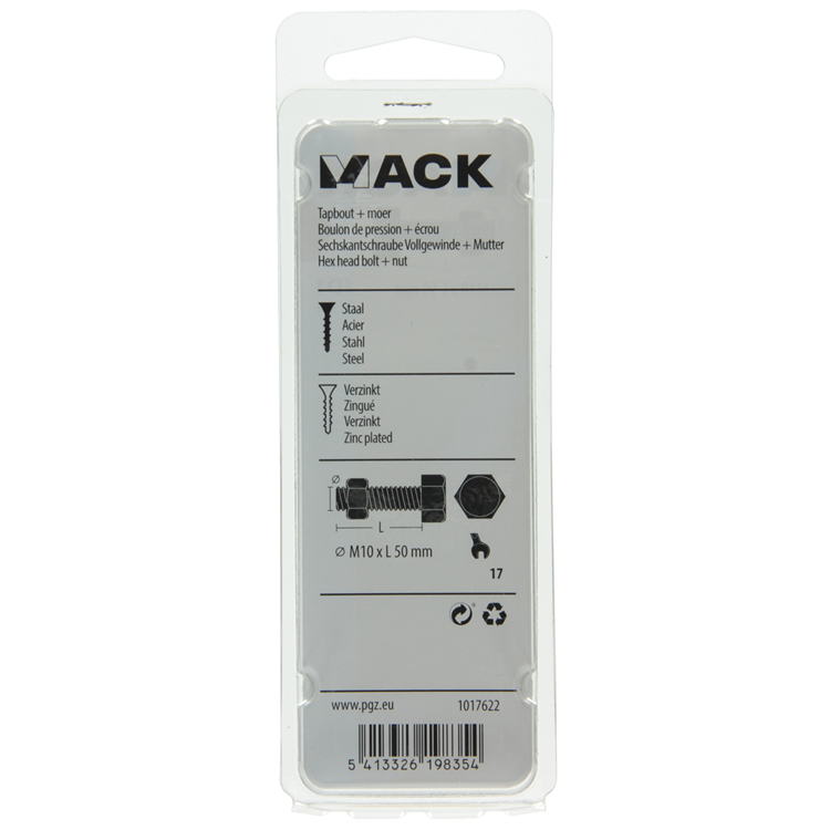 Mack 1017622 - boulon de robinet + écrou en acier galvanisé 2 pcs m10 x 50 mm | 5 pièces