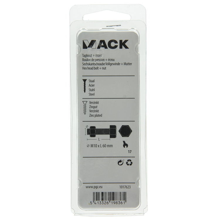 Mack 1017623 - boulon de robinet + écrou en acier galvanisé 2 pcs m10 x 60 mm | 5 pièces