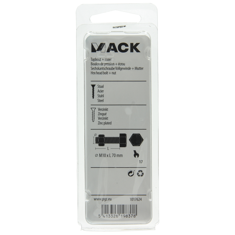 Mack 1017624 - boulon de robinet + écrou en acier galvanisé 2 pcs m10 x 70 mm | 5 pièces
