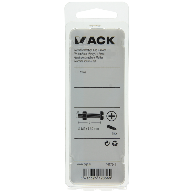 Mack 1017641 - vérin à vis métal. tête + écrou nylon 6 pcs m4 x 30 mm | 10 pièces