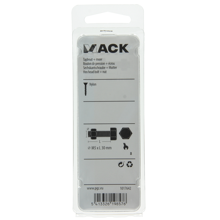 Mack 1017642 - boulon de robinet + écrou nylon 6 pcs m5 x 30 mm | 10 pièces