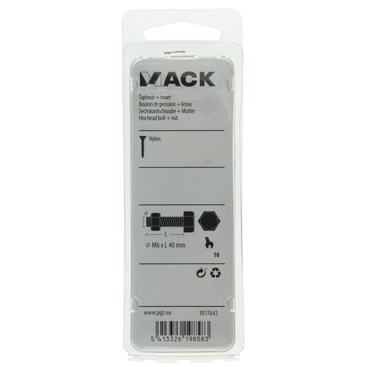 Mack 1017643 - boulon de robinet + écrou nylon 5 pcs m6 x 40 mm | 10 pièces