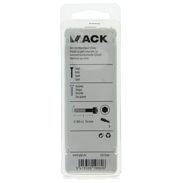 Mack 1017644 - boulon à six pans creux cyl. tête plaquée. 12 pièces m4 x 16 mm | 10 pièces