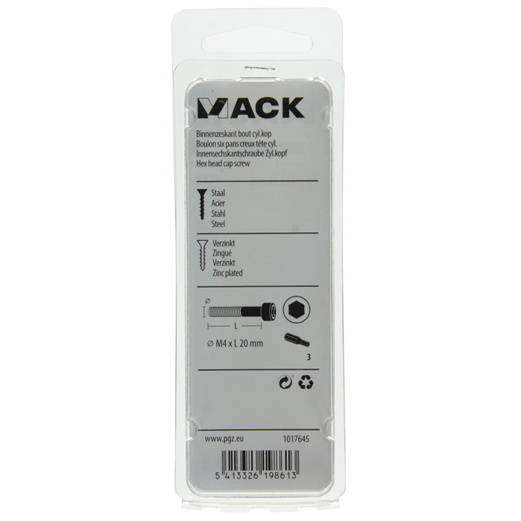 Mack 1017645 - boulon à six pans creux cyl. tête plaquée. 11 pièces m4 x 20 mm | 10 pièces