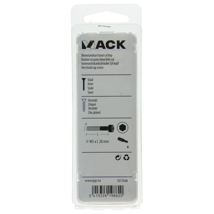 Mack 1017646 - boulon à six pans creux cyl. tête plaquée. 10 pièces m5 x 20 mm | 10 pièces