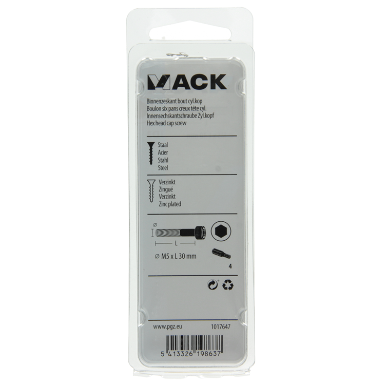 Mack 1017647 - boulon à six pans creux cyl. tête plaquée. 8 pièces m5 x 30 mm | 10 pièces