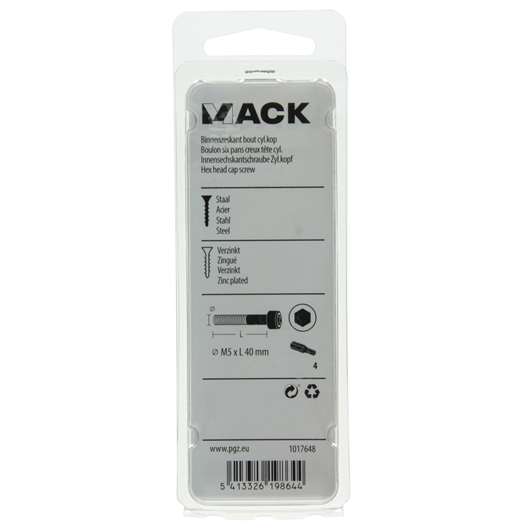 Mack 1017648 - boulon à six pans creux cyl. tête plaquée. 7 pièces m5 x 40 mm | 10 pièces