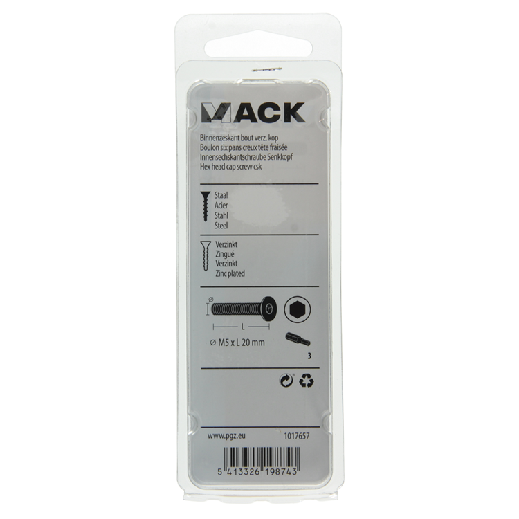 Mack 1017657 - boulon à six pans creux plaqué. cond. 10 pièces m5x20 | 10 pièces
