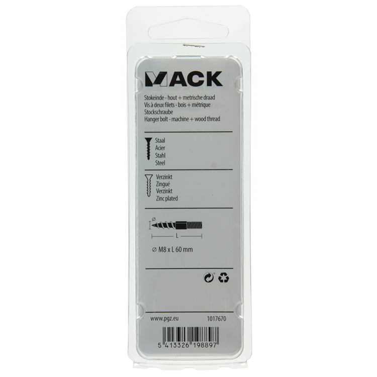 Mack 1017670 - bout de bâton bois + mètre. fil cond. 4 pièces m8x60 | 10 pièces