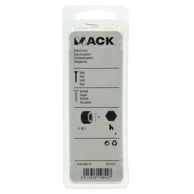 Mack 1017672 - écrou hexagonal en acier galvanisé 60 pcs m 3 | 10 pièces