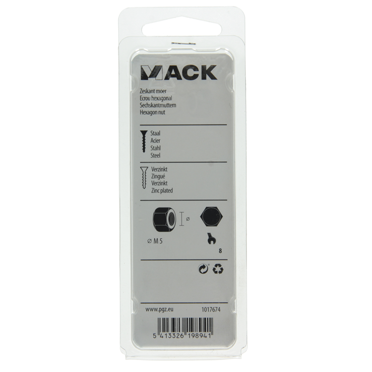 Mack 1017674 - écrou hexagonal en acier galvanisé 40 pcs m 5 | 10 pièces