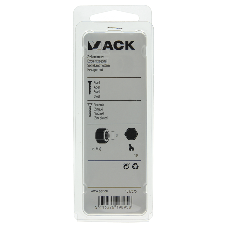 Mack 1017675 - écrou hexagonal en acier galvanisé 30 pcs m 6 | 10 pièces