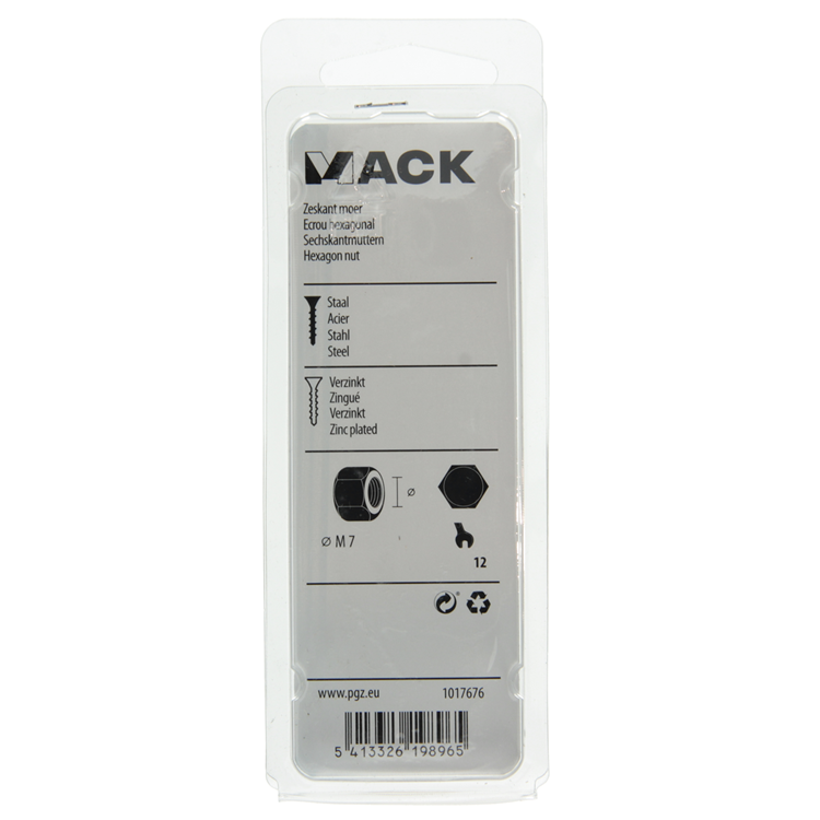 Mack 1017676 - écrou hexagonal en acier galvanisé 20 pcs m 7 | 10 pièces