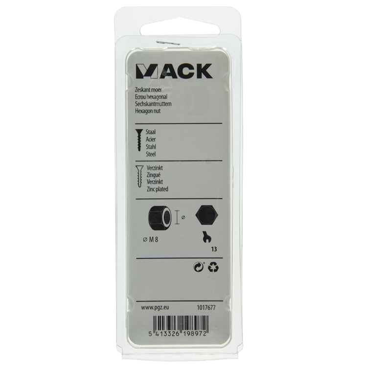 Mack 1017677 - écrou hexagonal en acier galvanisé 20 pcs m 8 | 10 pièces