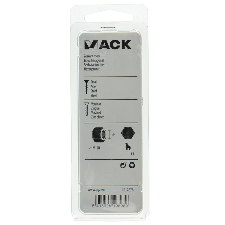 Mack 1017678 - écrou hexagonal en acier galvanisé 8 pièces m 10 | 10 pièces