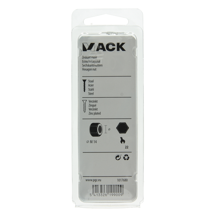 Mack 1017680 - écrou hexagonal en acier galvanisé 4 pièces m 14 | 5 pièces
