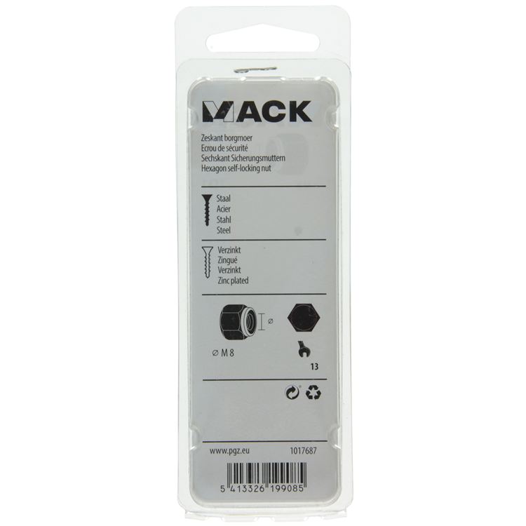 Mack 1017687 - contre-écrou hexagonal en acier galvanisé 12 pcs m8 | 10 pièces