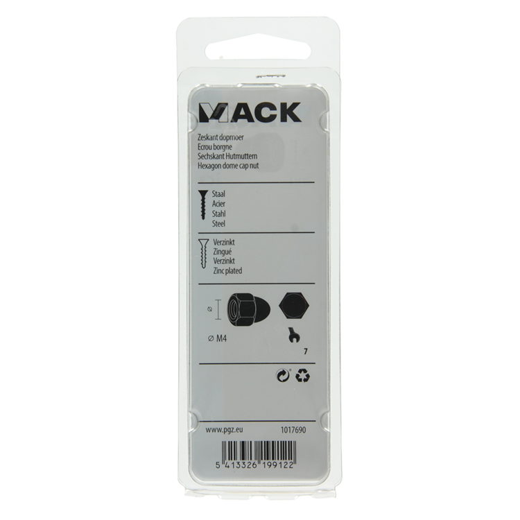 Mack 1017690 - écrou borgne hexagonal en acier galvanisé10 pcs m4 | 10 pièces