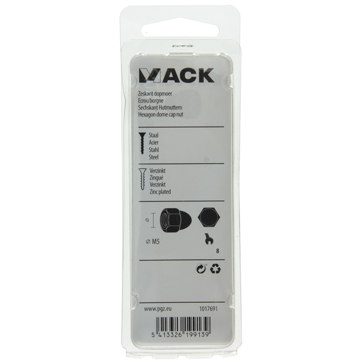 Mack 1017691 - écrou borgne hexagonal en acier galvanisé 8 pcs m5 | 10 pièces